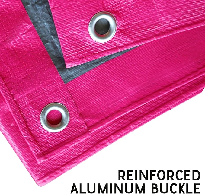 STARPYNG-7 Mil Pink/Silver 10x10 Feet Tarp-Multifunctional Waterproof Tarpaulin-Waterproof, UV Resistant, Rip and Tear Resistant, Poly Tarpaulin with Reinforced Edges for Cover