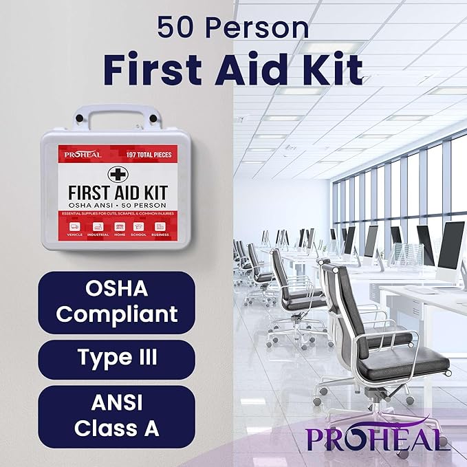 50 Person OSHA Compliant First Aid Kit for Businesses, Vehicles, Trucks, Construction Site - Type III, ANSI Class A Emergency Kit - 197 Piece Essential First Aid Supplies