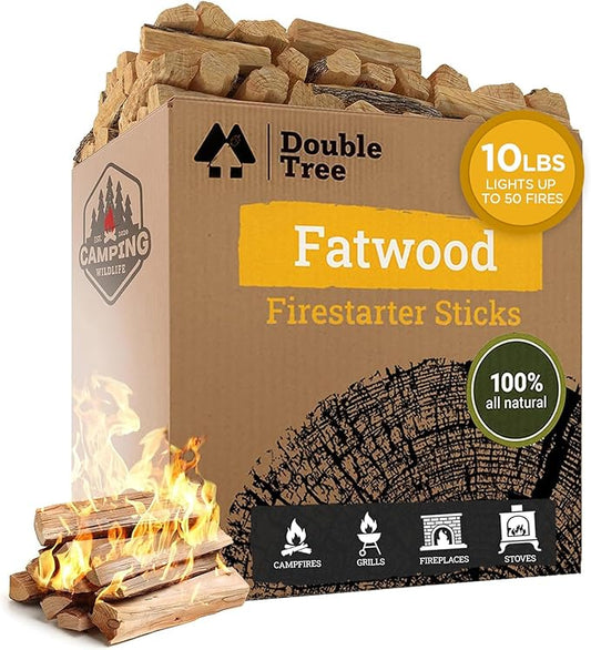 Double Tree Fatwood Fire Starter Sticks - Premium Organic Resin Rich, Non Toxic Fire Kindling for Wood Stoves, Fireplaces, Campfires, Bonfires - Clean & Natural Burning for Outdoor Cooking (10 Pounds)