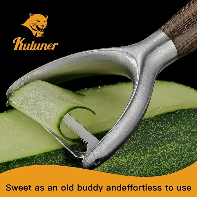 Serrated Blade Premium Y Type 304 Stainless Steel Multifunctional Kitchen Peeler Real Wood Handle Ultra Sharp Blade Vegetable Potato Apple(Wenge)