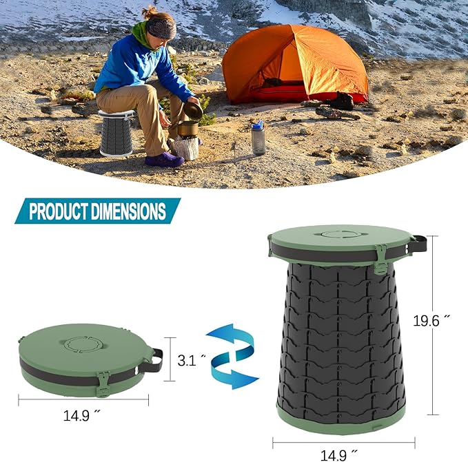 ALEVMOOM XXL Portable Toilet - 19.7" H Taller Wider Collapsible Foldable Camping Toilet with Lid, Strap, Bag - Adjustable for Camping, Hiking, Travel and Car