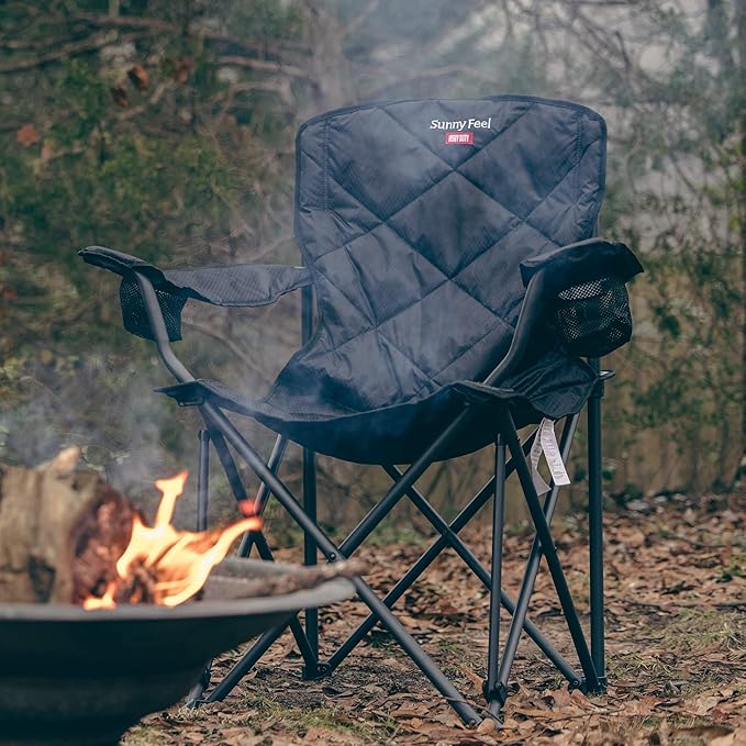 Sunnyfeel XXL Oversized Camping Chair Heavy Duty 800 LBS for Big Tall People Padded Portable Folding Quad Lawn Chairs with Armrest Cup Holder & Pocket for Outdoor/Travel/Picnic/Camp/Sports