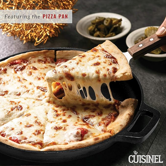 Cuisinel Cast Iron Cookware 18-Piece Set - Pre-Seasoned 6" + 8" + 10" + 12" Skillet + Grill Pan+Lid + Griddle + Pizza Pan + Dutch Oven+Pan Cover + Panrack + Silicone Handle Grips + Pan Scraper/Cleaner