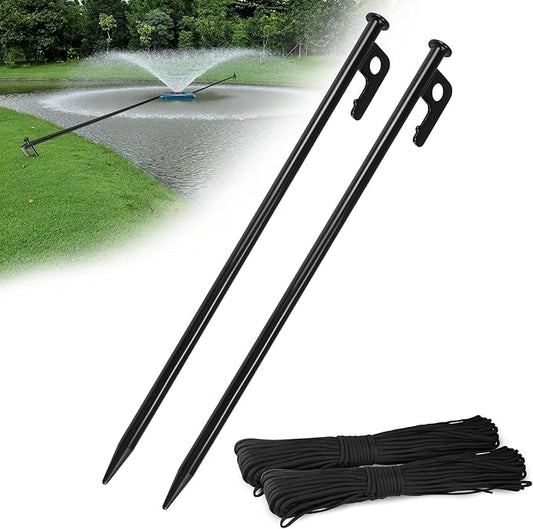 Goldlife Pond Fountain Aerator Fixing Accessories - 2×Metal Ground Stakes with 2×101ft Braided Nylon Rope, Heavy Duty Tent Stake Pegs and Paracord For Camping Tent, Canopies, Carport, Fountain Aerator