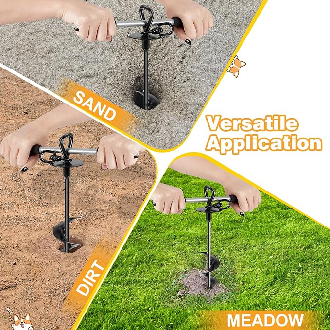 Heavy Duty Dog Tie Out Stake Kit - 30ft Tether with Ground Anchor, Brush, Handle, Storage Bag & Drill Bit - Secure Outdoor Pet Containment for Yard, Camping(Black)