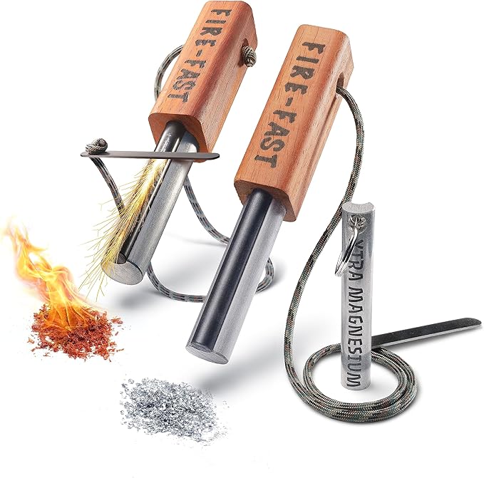 Fire-Fast Trekker. Best Emergency Waterproof Survival Fire Starter. Magnesium and Euro Fire Steel Ferro Rod. Compact Durable Tool for Bushcraft, Camping, Backpacking, Hiking, Hunting, or Bug Out Bag