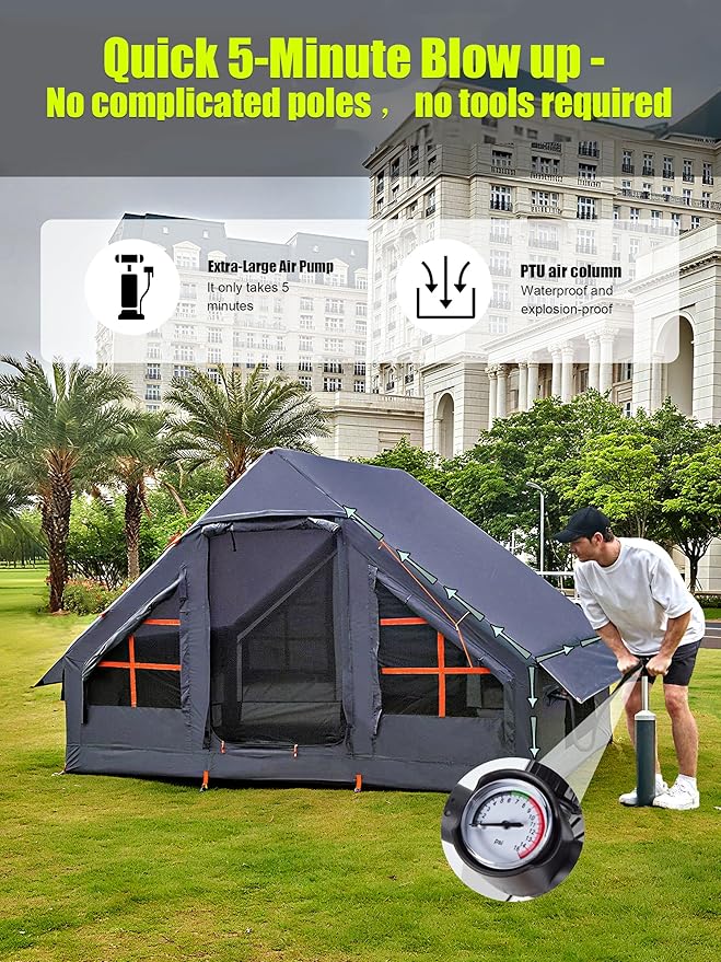 Inflatable Tents for Camping - Easy Blow Up Glamping Tent with Hand Pump, Waterproof PVC Air Inflatable Tent House for Family Weekend Camping