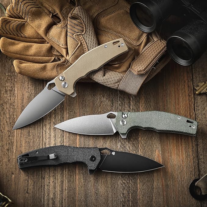 Pocket EDC Knife for Men, Camping Folding Knife with Clip， 3.16" Sandvik14C28N Steel Blade，Micarta Handle，Corvus-04B