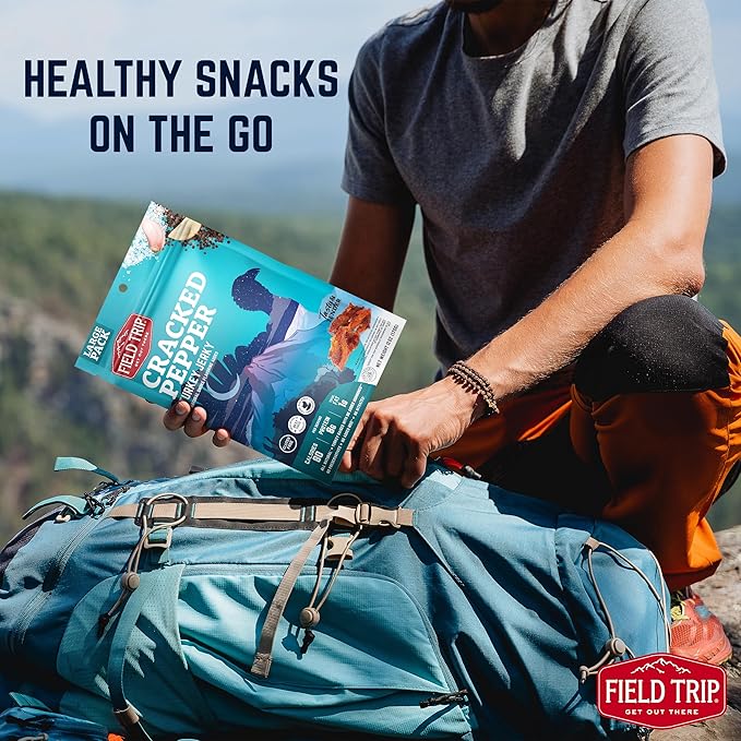 Field Trip Turkey Jerky, All Natural, Gluten Free Dried Turkey Meat, Healthy, Paleo-Friendly Low Carb Snack, High Protein Snacks with No Nitrates, 12oz Bag, Cracked Pepper