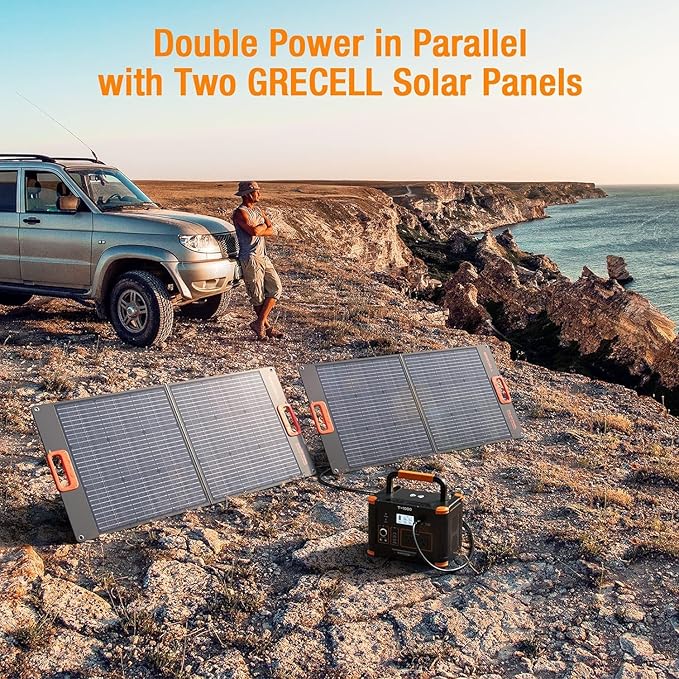 GRECELL 500W Portable Power Station with 100W Solar Panel 20V, Solar Generator 500W AC Outlet, Portable Solar Panel MC-4 High-Efficiency Battery Charger for Home Use Camping Outdoor Trip RV