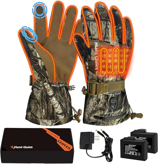 7.4V Heated Gloves for Men and Women, Rechargeable Hunting Gloves with 2 Battery Packs, 3 Heat Settings, Waterproof, Breathable&Fleece Lining, for Ice Fishing, Skiing（Next Camo G2, M-XXL）