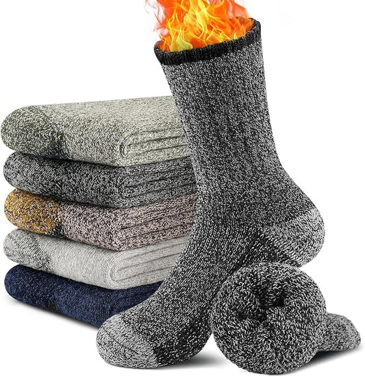 UUMIAER Merino Wool Socks for Men Hiking Thermal Warm Winter Crew Socks Thick Cushion Moisture Wicking Socks 5 Pairs