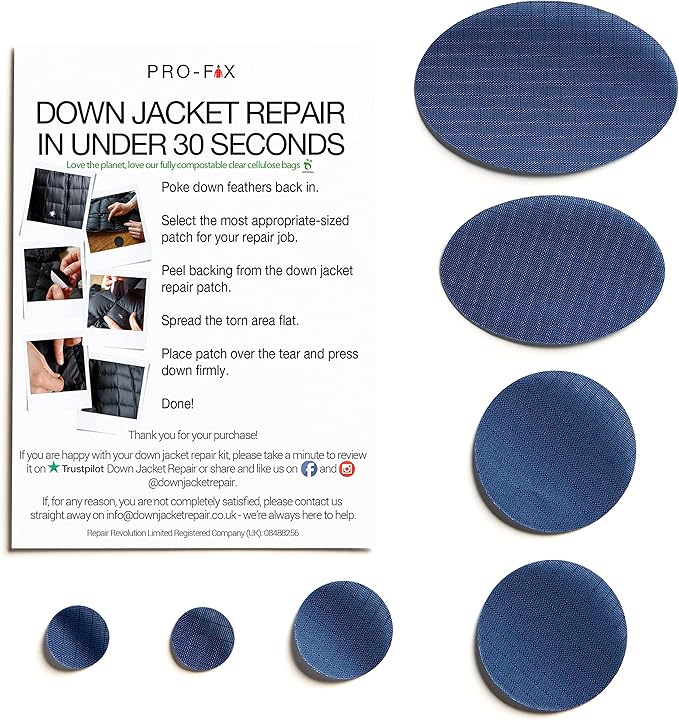 Self-Adhesive Waterproof Repair Patch Kit - 30-Second Fix for Down Jackets, Tents, Sleeping Bags, Backpacks, Outdoor and Camping Gear - Pre-Cut Nylon Ripstop Patches, Multiple Colors - Dark Blue