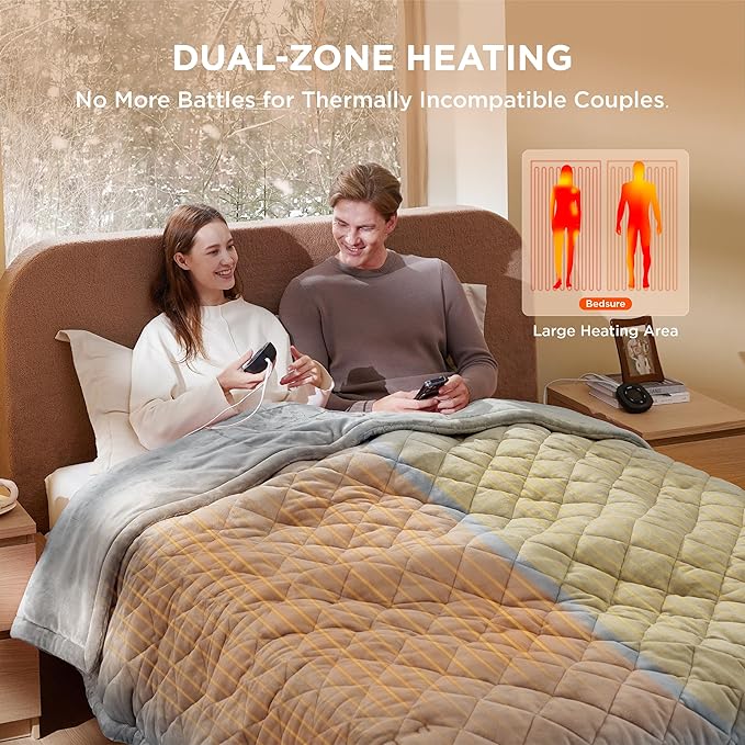 Bedsure Electric Blanket King Size - Dual Control Heated Weighted Blanket King with 10 Heat Settings, Fast Heating with 10 Time Settings (100x90 inches, Formal Gray)