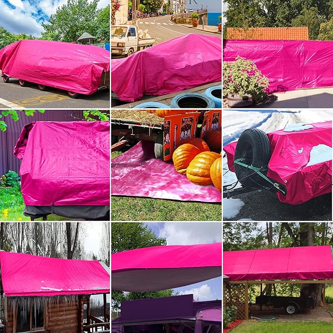 STARPYNG-7 Mil Pink/Silver 10x10 Feet Tarp-Multifunctional Waterproof Tarpaulin-Waterproof, UV Resistant, Rip and Tear Resistant, Poly Tarpaulin with Reinforced Edges for Cover
