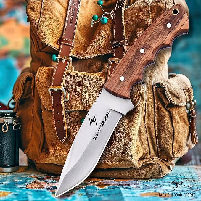 Fixed Blade Knife – Handmade 9" Skinner Hunting Knife For Men With Olive Wood Handle, 1095c Steel Full Tang Bushcraft Knife With Sheath, For Camping, Survival and Outdoor Use