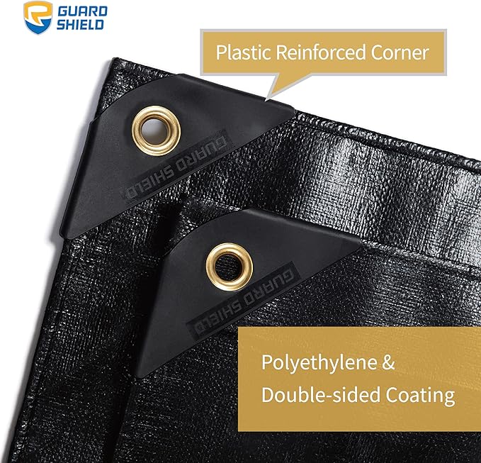 GUARD SHIELD Extreme Heavy Duty Black Poly Tarp 12x20 Feet Cover Waterproof Tarps 20mil Thick UV and Tear Resistant Tarpaulin