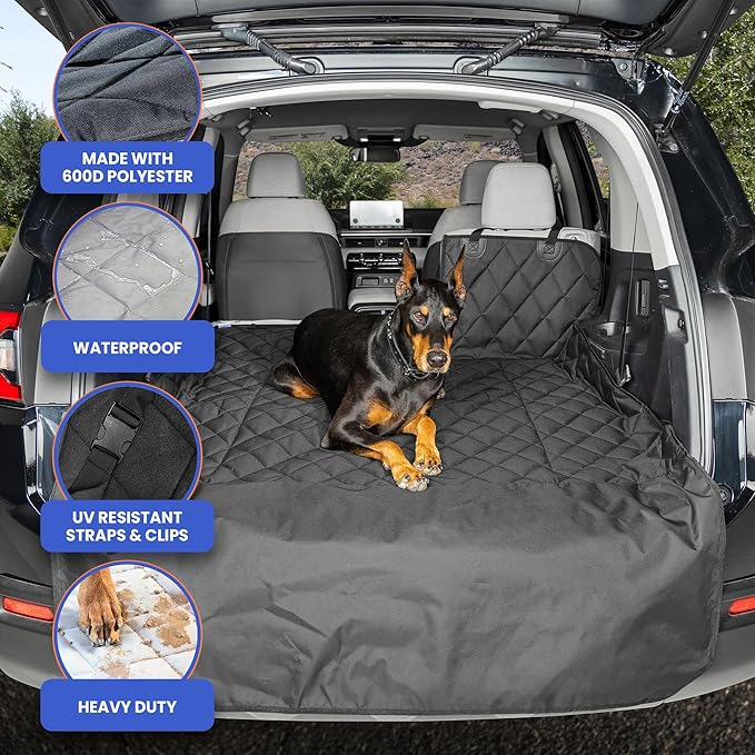 4Knines SUV Cargo Liner for Dogs, Trunk Mat for SUV, Durable Cargo Cover, Protector – Compatible with 60/40 Split Bench & Armrest Pass-Through, Waterproof, Machine Washable, Non-Slip (Small, Black)