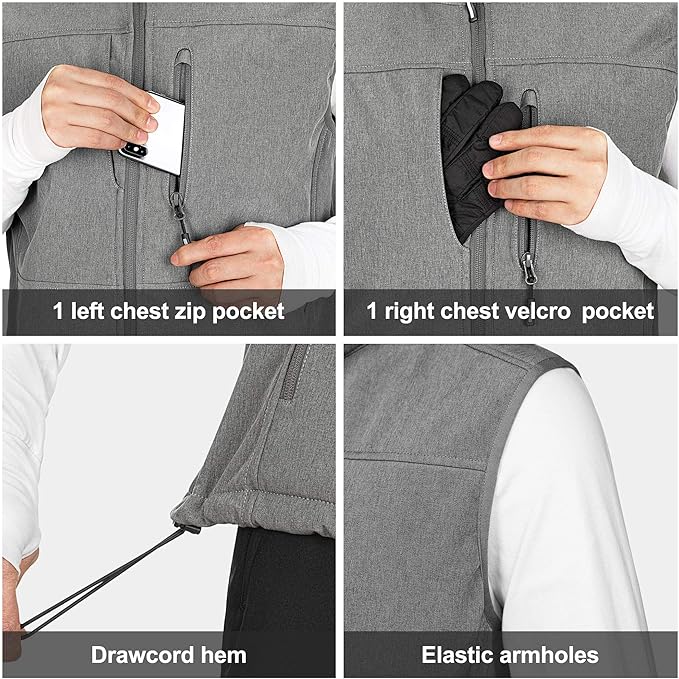 Outdoor Ventures Men's Running Vest Outerwear, Lightweight Windproof Fleece-Lined Softshell Sleeveless Jacket for Golf