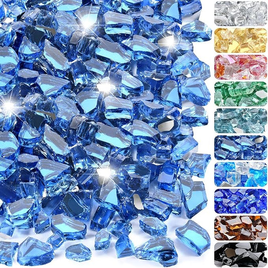 20 Pounds Fire Glass 1/2 Inch High Reflective Tempered Firepit Glass Rocks for Fireplace, Fire Pit Table, Fire Bowl and Landscaping (Pacific Blue)