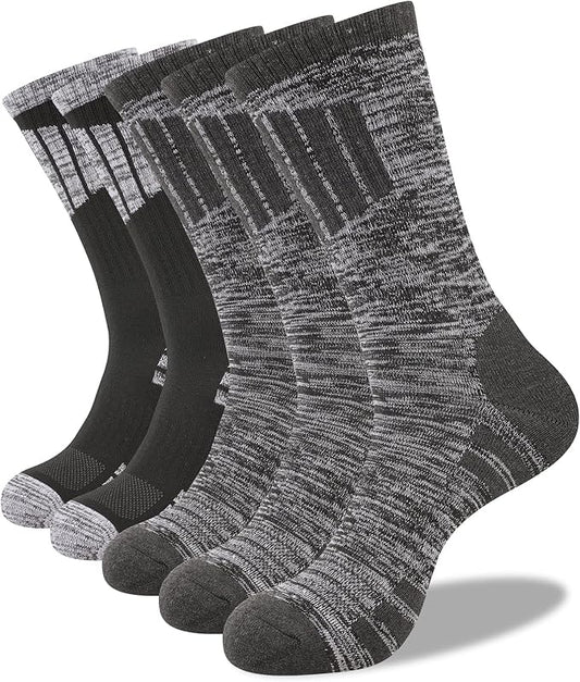 COOVAN Mens Hiking Crew Socks 5 Pairs Moisture Wicking Cushioned Athletic Boot Outdoor Socks