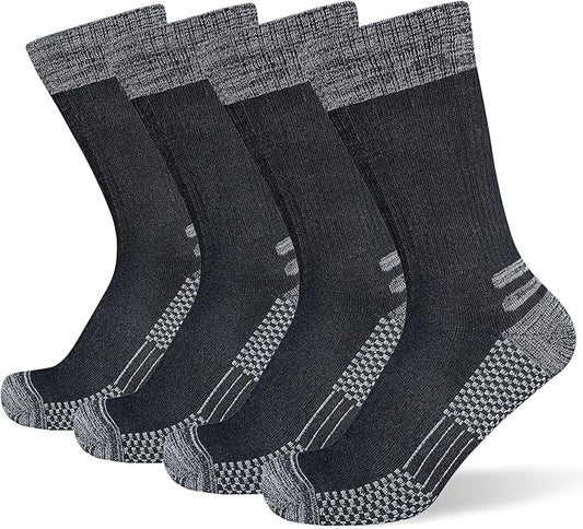 Men's Crew Work Boot Socks Thick Cushioned Moisture Wicking Hiking Sock 4 Pairs