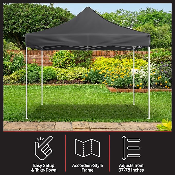 Pop Up Canopy - 10x10 ft Canopy Tent - UPF30 Beach Tent Sun Shelter - Adjustable Height EZ Up Canopy with Bag - Tents for Parties by Stalwart (Gray)