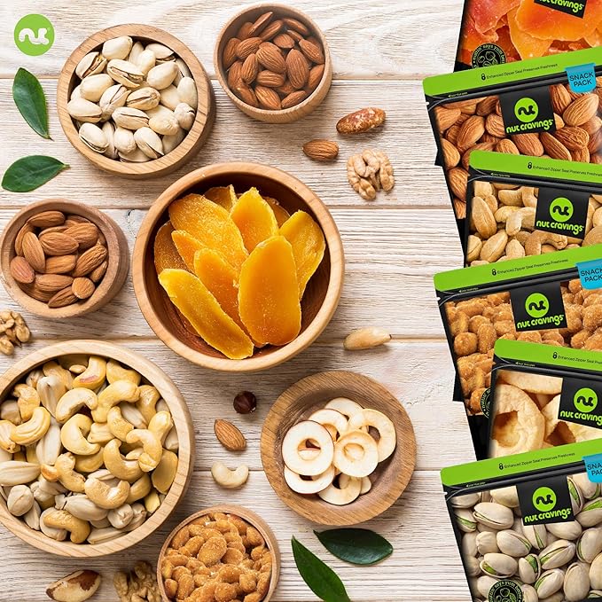 NUT CRAVINGS - Diwali Sweets Hamper Dried Fruit & Mixed Nuts Basket in Green Box (9 Assortments of 4 oz, 2.25 lb) Food Arrangement, Healthy Snack Care Package, Food Assortments