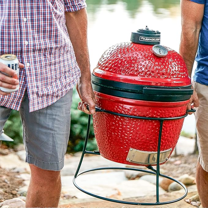 Kamado Joe Joe Jr 13.5-inch Portable Ceramic Charcoal Grill with Grill Stand, Stainless Steel Cooking Grate, Heat Deflectors and Ash Tool in Red, Model KJ13RH
