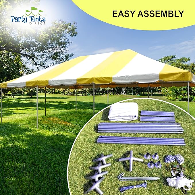 Party Tents Direct 20'x40' Weekender West Coast Tent Frame Party Tent (Yellow/White) PVC Top with Storage Bag - Tents for Parties, Weddings, Birthdays, Banquets, Fiestas, Workshop, Outdoor Event