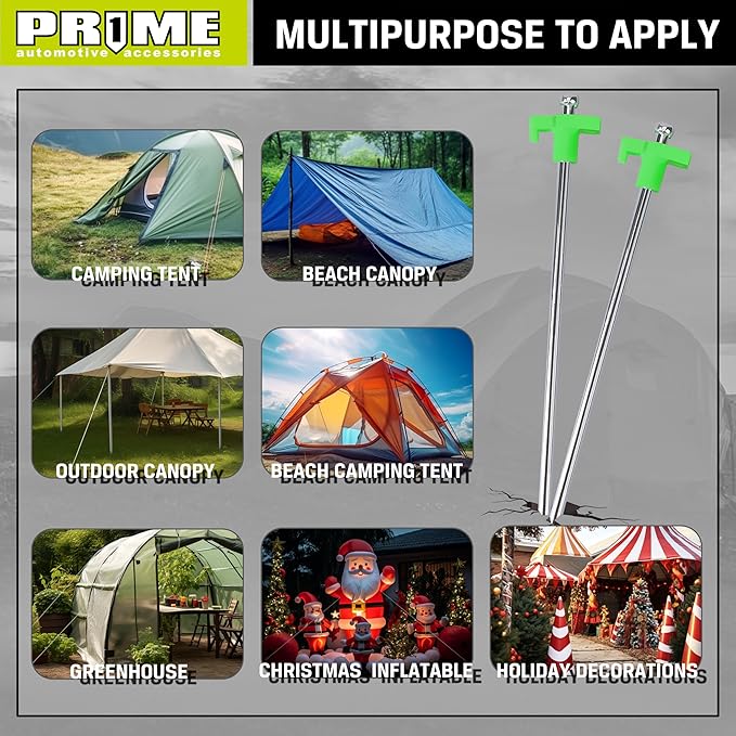 PR1ME Tent Stakes 12 Pack, Galvanized Non-Rust Family Pop Up Household Tent Pegs, Heavy Duty Yard Stakes, for backyards, Canopy, and Outdoor Decorations