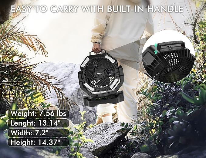 40000mAh Battery Operated Camping Fan, 136Hrs Cooling, Rechargeable High Velocity Fan, Auto Oscillation Remote & Timer - Cordless Outdoor Fan for Car Travel RV Camp Garage Patio Hurricane Emergency