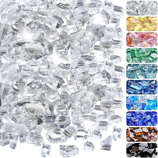 20 Pounds Fire Glass 1/2 Inch High Reflective Tempered Firepit Glass Rocks for Fireplace, Fire Pit Table, Fire Bowl and Landscaping (Crystal Clear)