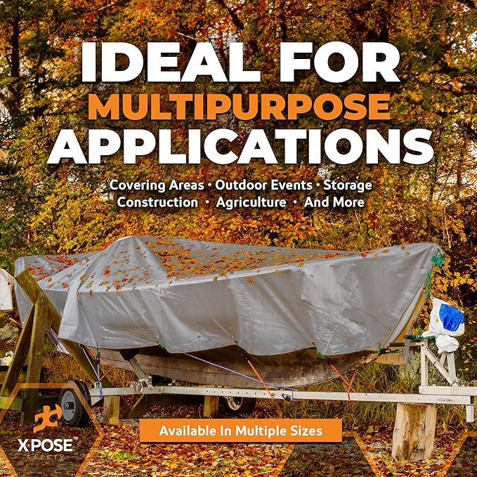 Heavy Duty Silver Poly Tarp 30' X 40' - Multipurpose Protective Cover - Durable, Waterproof, Weather Proof, Rip and Tear Resistant - Extra Thick 12 Mil Polyethylene - by Xpose Safety