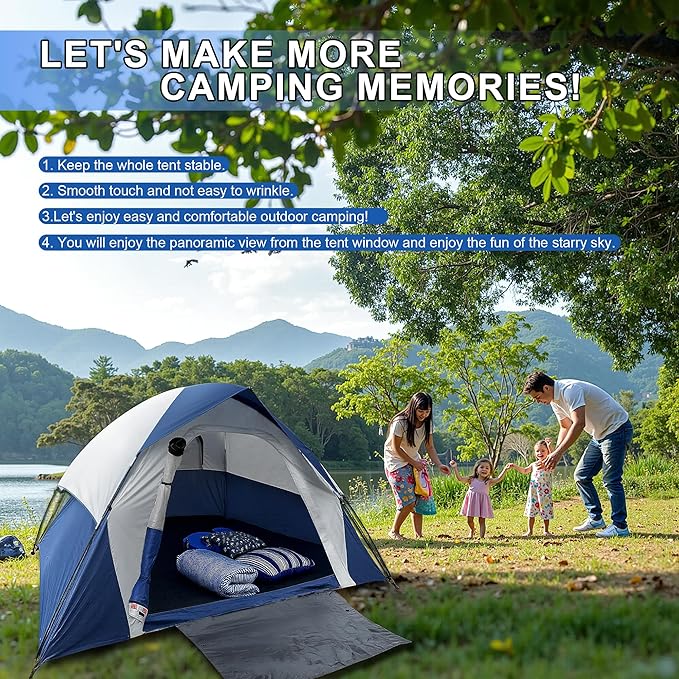 4 Person Dome Camping Tent, Double Layer Waterproof, Removable Rain Fly, for Outdoor Hiking, Fishing
