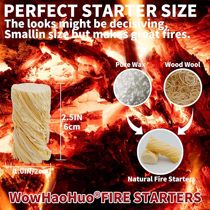 128Pcs Natural Fire Starters for Campfires, Fireplaces, Grills, BBQ & Smokers, Wood Stoves,Fire Pits,A Box of 128 pcs Firestarters