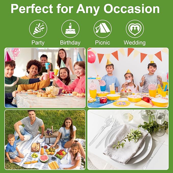 Pleafind 360 Count Plastic Silverware - 7 Inch Heavy Duty, Food Grade Plastic Utensils Set for Family Gatherings, Picnics & Everyday Use, Disposable Silverware with 120 Forks, Spoons and Knives