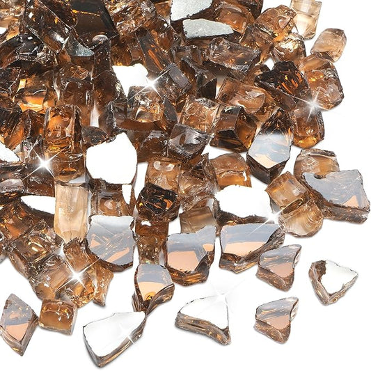 Fire Pit Glass, Copper Fire Glass for Propane FirePit, Fireplace and Outdoor Decorative, 1/4 Inch Reflective FirePit Rocks, 10LB