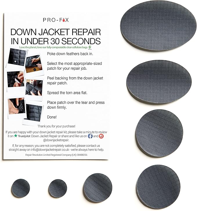 Self-Adhesive Waterproof Repair Patch Kit - 30-Second Fix for Down Jackets, Tents, Sleeping Bags, Backpacks, Outdoor and Camping Gear - Pre-Cut Nylon Ripstop Patches, Multiple Colors - Dark Gray