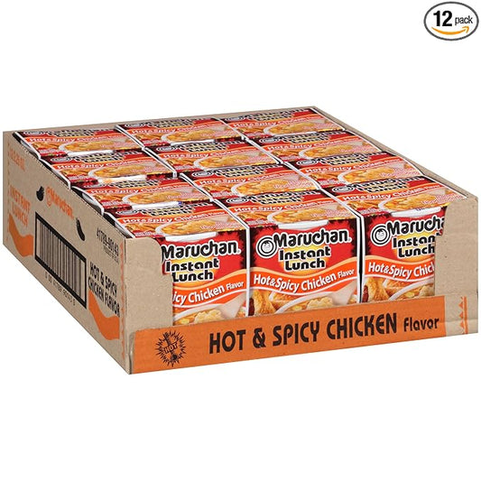 Maruchan Instant Lunch Hot & Spicy Chicken, Ramen Noodle Soup, Microwaveable Meal, 2.25 Oz, 12 Count