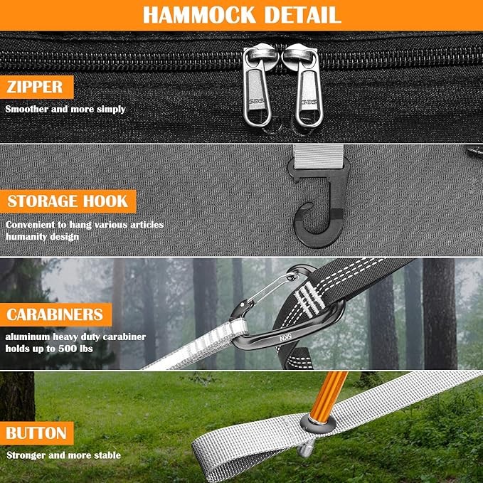 WintMing Hammock with Mosquito Net and Rain Fly Cover 3 in 1 Camping Hammock Tent 440lbs Load