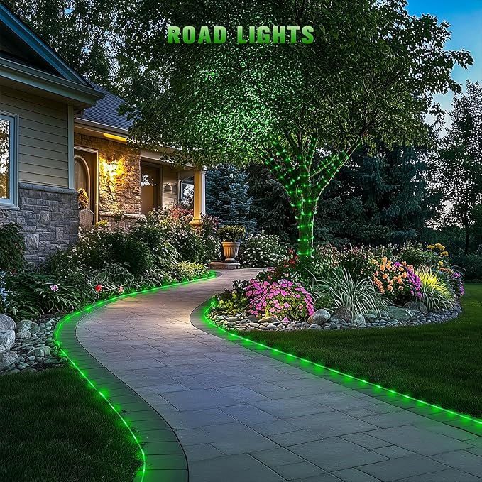 JMEXSUSS 2 * 200 LED Green Solar Rope Lights, 66ft IP 65 Waterproof Solar String Light Outdoor, 8 Modes Christmas Lights for Camp Trampoline Ladder Slide Tent