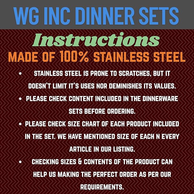 48 Pcs Stainless Steel Dinner Set - Dinnerware set including Dinner Plates, Quarter Plates, Bowls, Tumblers, Forks & Spoons - Home Kitchen Metal Camping Set - Service for 6 (Sticker Free)