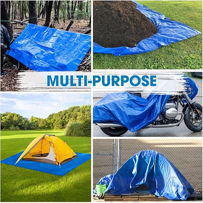 Double-Sided Waterproof Poly Tarp 10x14 Feet 5mil Thick Polyethylene Tarps, Perfect for Outdoor Use, Plastic Cover & Mat for Tent Camping Storage Boat Bikes Vehicles
