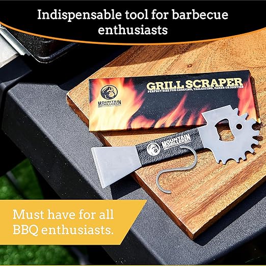 Mountain Grillers BBQ Grill Grate Scraper - Wide Portable Grill Scrubber for Outdoor Grill, Griddle, Smoke or Oven Grates - Non Slip Stainless Steel Grill Cleaning Tools with Built-in Bottle Opener