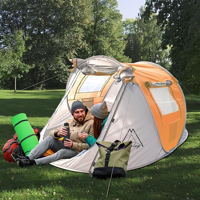 TENPLAY Pop Up Tent,2 People,190T Polyester,Waterproof2000mm,PU Coating,Automatic Setup,2Door,UV Protection,Lightweight,Portable Tent for Hiking,Picnic,Camping