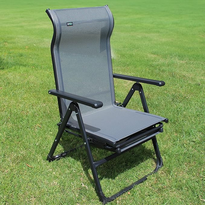 Caravan Sports Ergo+ Patio Folding Chair, Gray with Flip Out Footrest, 300 LBS Weight Capacity, 7 Recline Positions