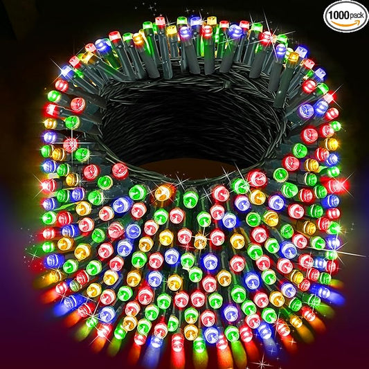 XURISEN 403FT 1000 LED Christmas Lights Outdoor Green Wire String Lights 8 Modes with Timer Memory Waterproof Fairy Light Plug in for Xmas Tree Wedding Yard Party Holiday Decorations(Multicolor)