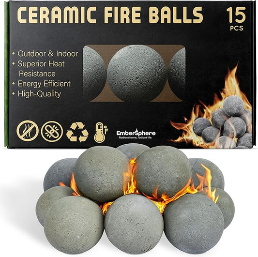 Ceramic Fire Balls Set of 15 – 3" Spheres for Gas Fireplaces and Fire Pits, Heat-Resistant Indoor Outdoor Fireplace Accessories