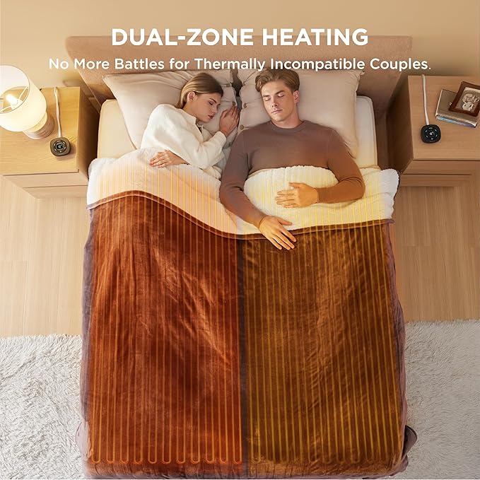 Bedsure Electric Blanket King Size - Dual Control Heated Blanket King Size, Fast Heating with 10 Time Settings & 10 Heat Settings, Warm Gift for Grandma (100x90 inches, Brown)